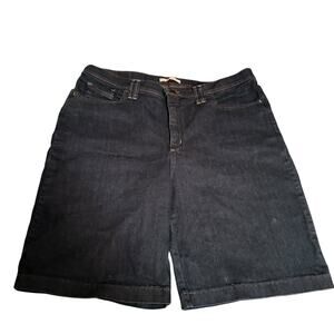 Lee Women's Size 16 Classic Fit Waist Bermuda Relaxed Fit Dark Blue  Jean Shorts